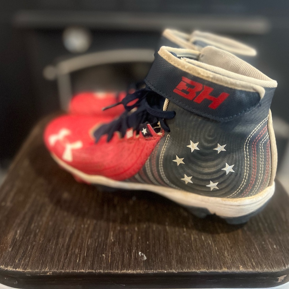 Under Armour Bryce Harper Kids Red and Blue Baseball Cleats
